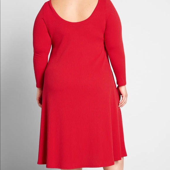 3X ModCloth Red Sweet Simplicity Long Sleeve Midi Dress - Picture 2 of 6